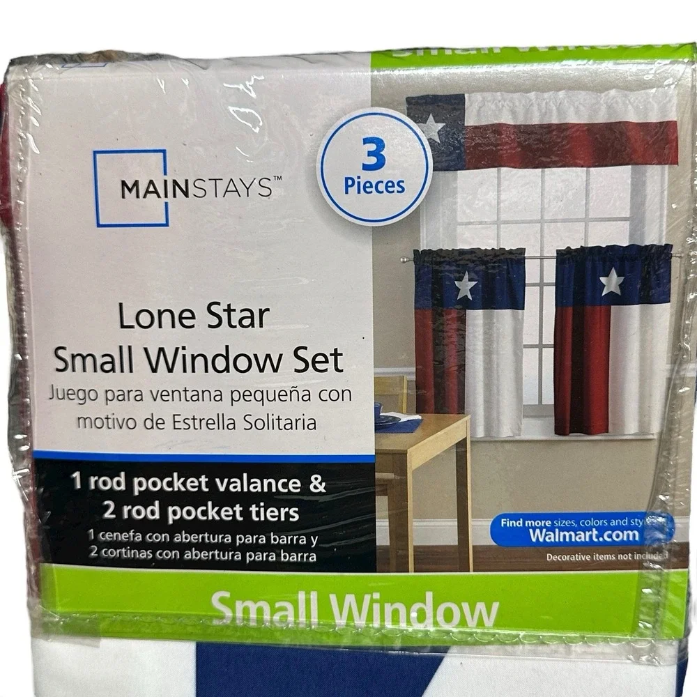 NEW Lone Star Small Window Curtain Set 3 Pieces Valance 2 Rod Pocket Tiers Texas